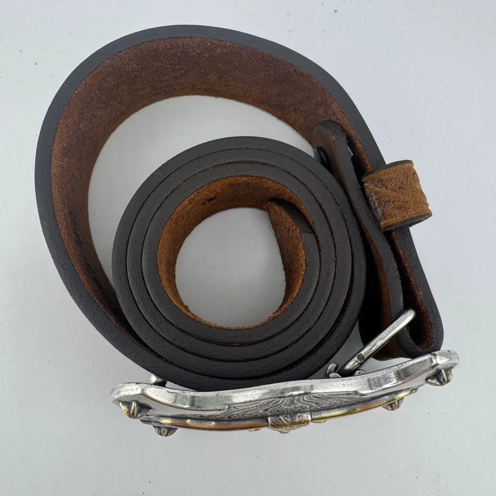 Tony Lama Brown Tooled Leather Western Belt Longhorn Buckle‎ 24 C60119 USA